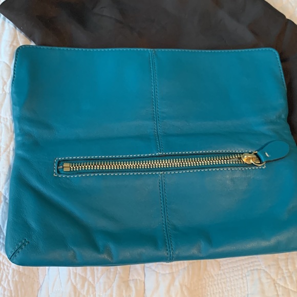 Coach teal leather fold over clutch - Picture 2 of 5